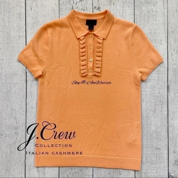 J.Crew Collection peach sorbet cashmere ruffle polo sweater *shop@iamwarrior